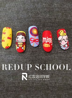 海口学美甲的正规学校_红妆学校漫画手绘美甲作品