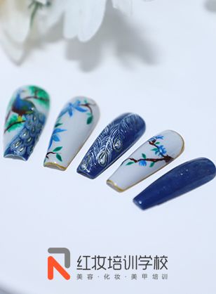 海口学美甲需要多长时间？红妆学校国风手绘美甲如诗如画！
