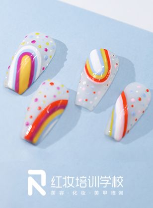 海口学美甲要用多长时间?一组夏日彩虹雨点美甲作品来袭!