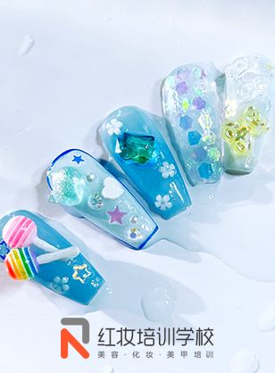 海口美甲培训学校时尚简约美甲作品·彩色糖果美甲