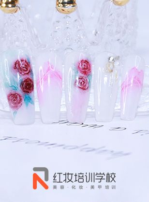 海口学美甲好就业吗_红妆夏日水彩美甲作品