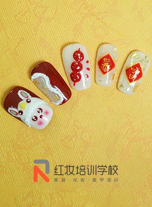 海口红妆美甲培训学校作品·大展宏“兔”潮甲，美美过新年！