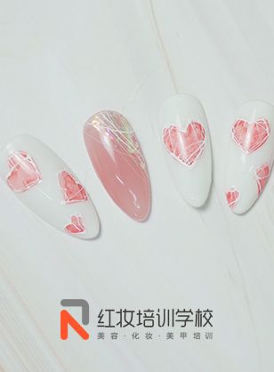 海口学美甲多少钱_红妆学校情人节爱心约会甲作品ai爱意满满！