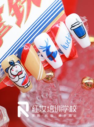 海口美甲培训 红妆学校时尚手绘酱香拿铁美甲作品欣赏